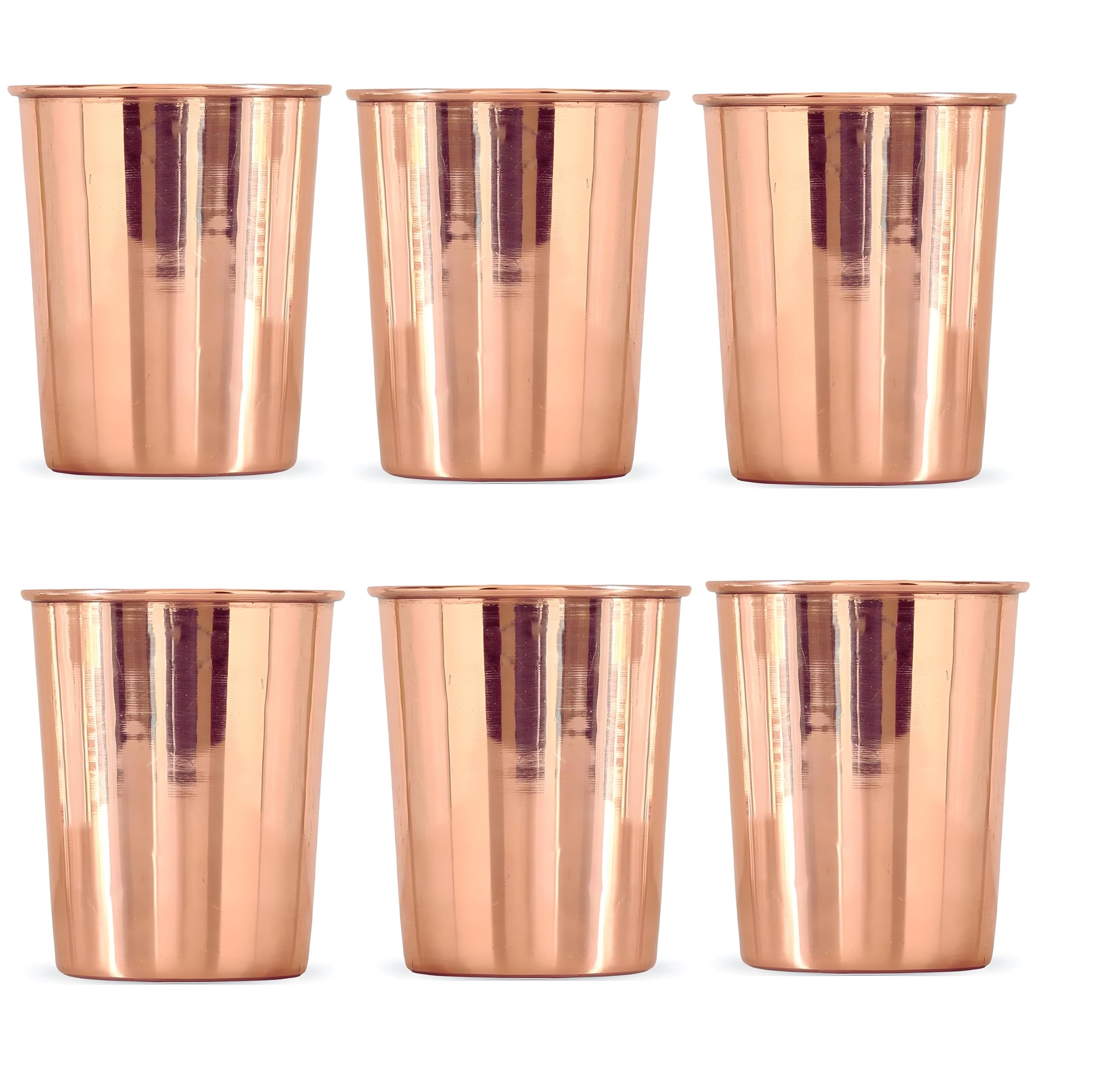 Adoko Pure Copper Tumbler 300ml 6Pcs Set | Handmade Ayurvedic Water Glass | Traditional Copper Drinking Cup for Home Kitchen | Premium Serving Utensil