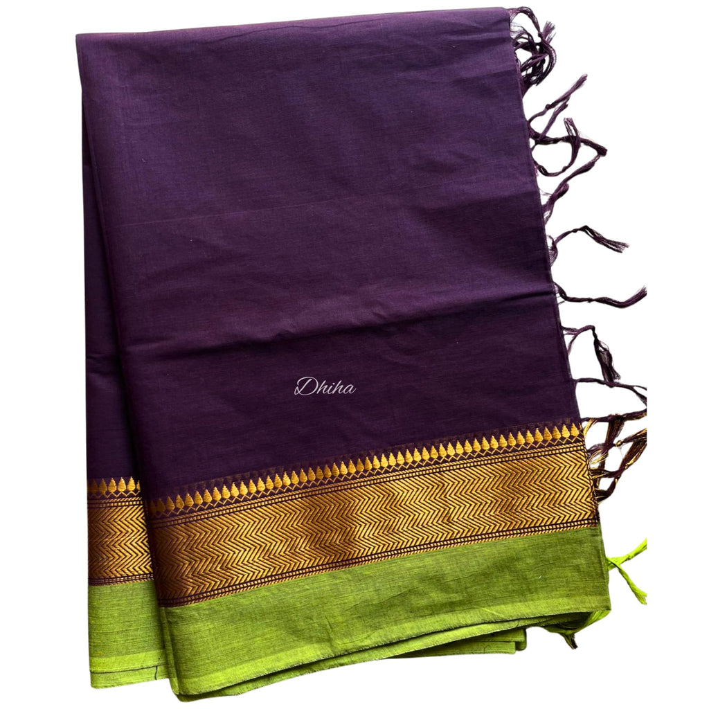 DHIHA Chettinad Cotton Saree for Women | Pure Kanchi Cotton Double Border Saree with Running Blouse | Zari Big Border & Tassels | Handloom Weave (Coffee Brown Trisha Inspired)