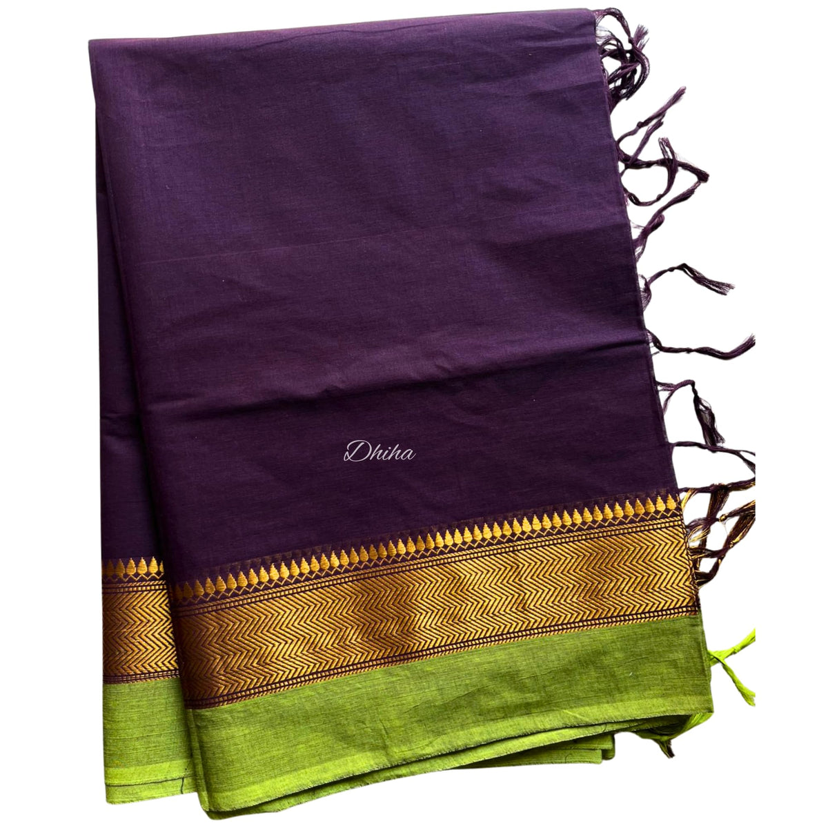 DHIHA Chettinad Cotton Saree for Women | Pure Kanchi Cotton Double Border Saree with Running Blouse | Zari Big Border & Tassels | Handloom Weave (Coffee Brown Trisha Inspired)