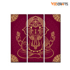 VIBECRAFTS Shree Ganesh Ji 3 Pieces Canvas Wall Painting Fitted With Wooden Frame For Home | Office | Living Room | Gifts (PTVC3Pcs1_9561)