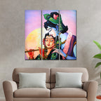VIBECRAFTS Shri Radha Krishna With Flute 3 Pieces Canvas Wall Painting Fitted With Wooden Frame For Home | Office | Living Room | Gifts (PTVC3Pcs1_9534)