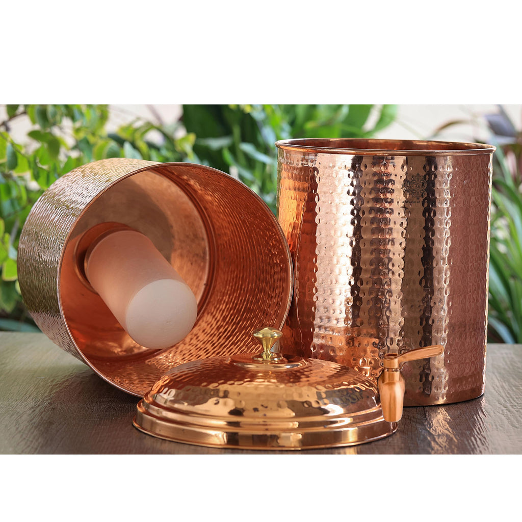 INDIAN ART VILLA Inbuilt Filter Hammered Copper Carafes, Kitchenware, 15 LTR