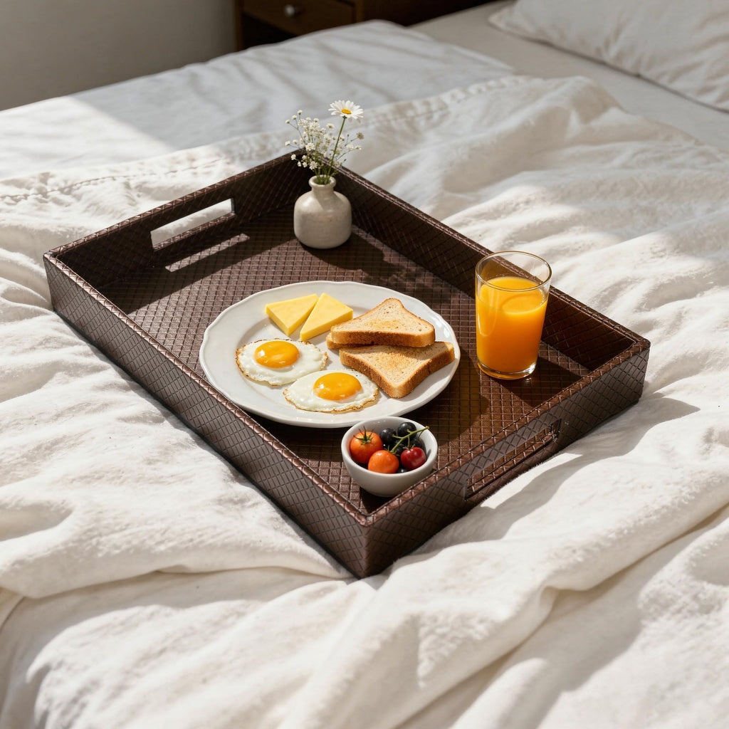 Encasa XO Serving Tray, Rectangular Faux Leather Table Organizer Copper