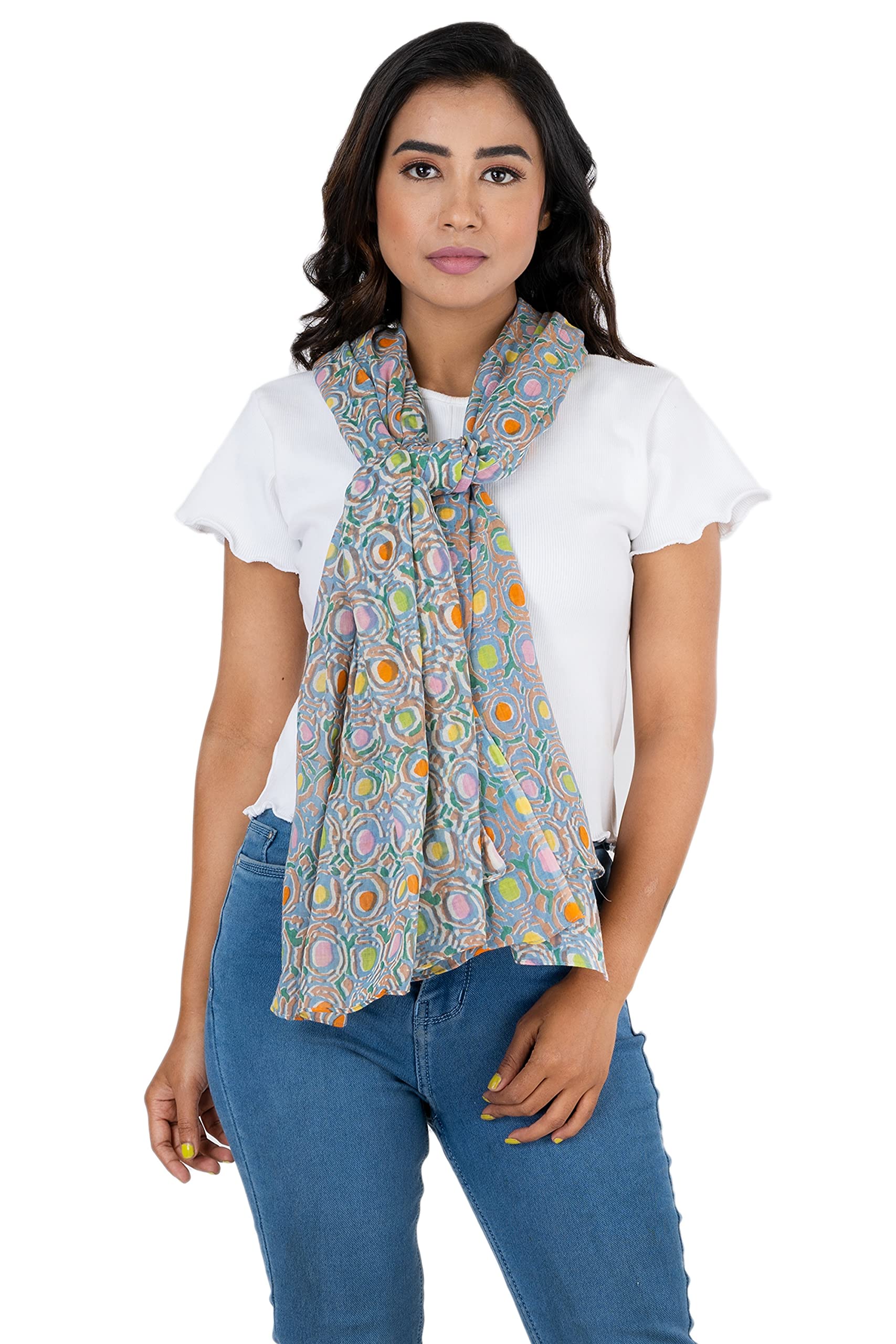 AQVA Printed Cotton Scarf for Women Stylish (Malti) | Head and Face Cover Scarf for Girls with 100% Cotton | Soft & Lightweight Scarves/Stoles for all Weather (72 x 43 in)