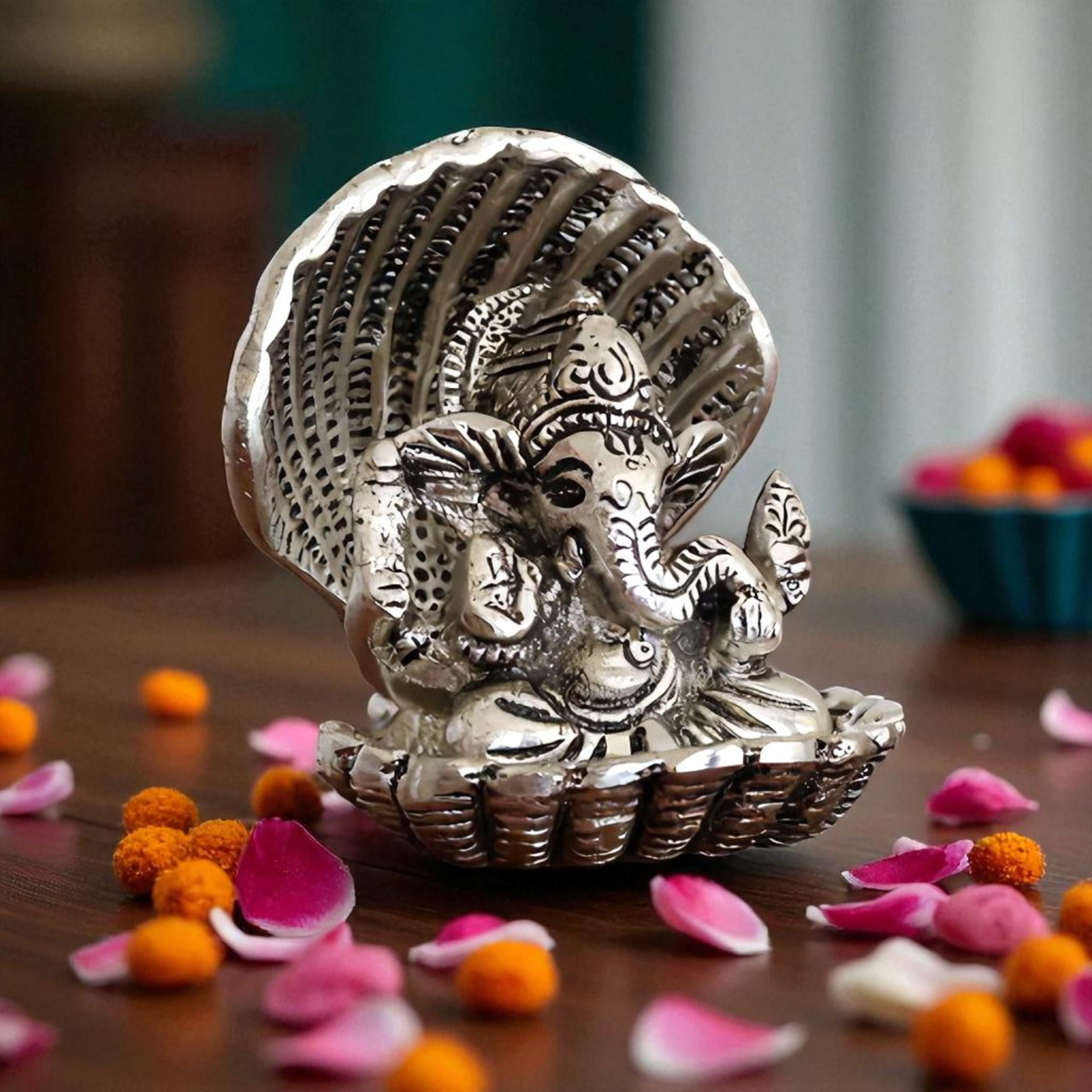 KridayKraft Silver Plated Ganesha ji in Sheep for Pooja Room Showpiece for Home,Office & Table,Religious Idol,Showpiece Figurines for Car Dashboard,Showpiece Decorative Gift Article...
