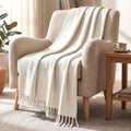 HOKIPO Vanilla Cream All Season Cotton Sofa Throw 50x60 Inches, Soft Decorative Living Room Sofa Throw Blanket with Tassels, 'Blush Haven' Series (IN-1134-CRM) Kafalo