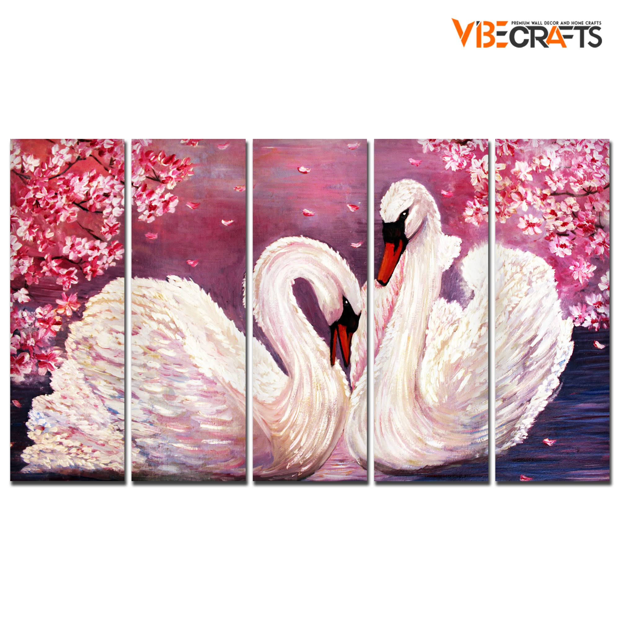 VIBECRAFTS Beautiful Swans 5 Pieces Canvas Wall Painting For Home | Office | Living Room | Gift (PTVC5Pcs4_8514)
