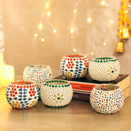 TIED RIBBONS Pack of 6 Mosaic Glass Votive Tealight Candle Holders for Dining Table - Decorations Items for Decor Living Room (Pack of 6, Glass) - Decorations Items for Home Office - Gifts