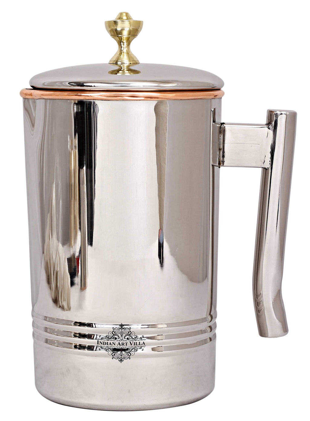 Indian Art Villa Steel Copper Jug Pitcher with Brass Knob, Serving Water Home Restaurant, 1500 ML