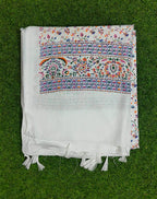 JAHAN TEXTILE white Floral Printed Scarf for Women | Soft Lightweight Dupatta/Stole with Tassels | Elegant Ethnic & Casual Wear Wrap | Stylish Designer Shawl for All Seasons (White1)