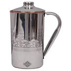 Indian Art Villa Steel Copper Embossed Design Jug Pitcher with Lid, Storage & Serving Water, Beneficial for Health, Volume-1000 ML