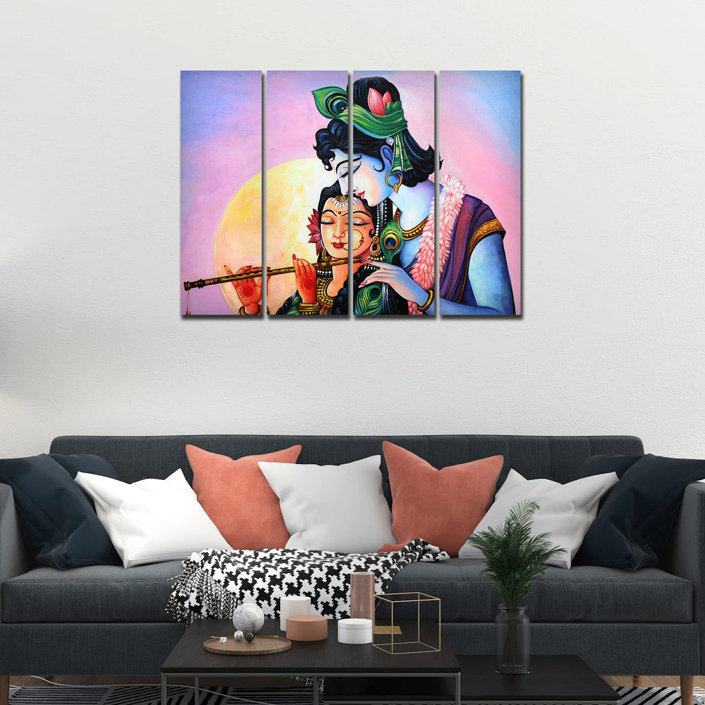 VIBECRAFTS Shree Radha Krishna 4 Pieces Canvas Wall Painting Fitted With Wooden Frame For Home | Office | Living Room | Gift(PTVC4Pcs1_13510)