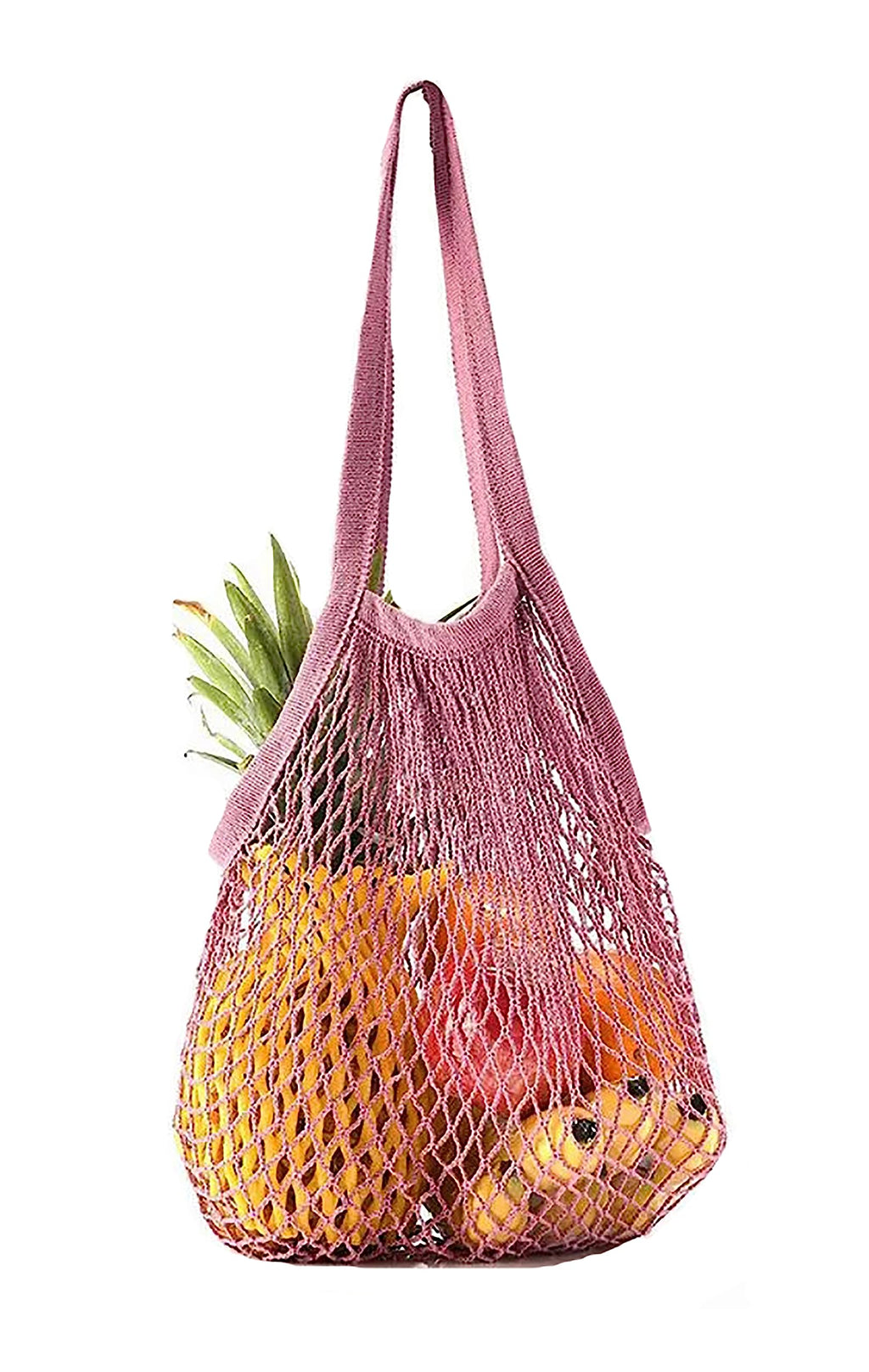 MSK Looms Eco Friendly Light Weight Cotton Net String Bag with Long Handle, Reusable Produce Bag for Fruits and Vegetable - Orange