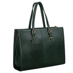 RICHSIGN LEATHER ACCESSORIES Full-Grain Natural Cro Leather Ladies Handbags & Sling Shoulder Tote Bags For Women Laptop Big Size Branded Stylish..Size- L-16 X H-12.5 x W- 5.5 Inches (GREEN DARK)