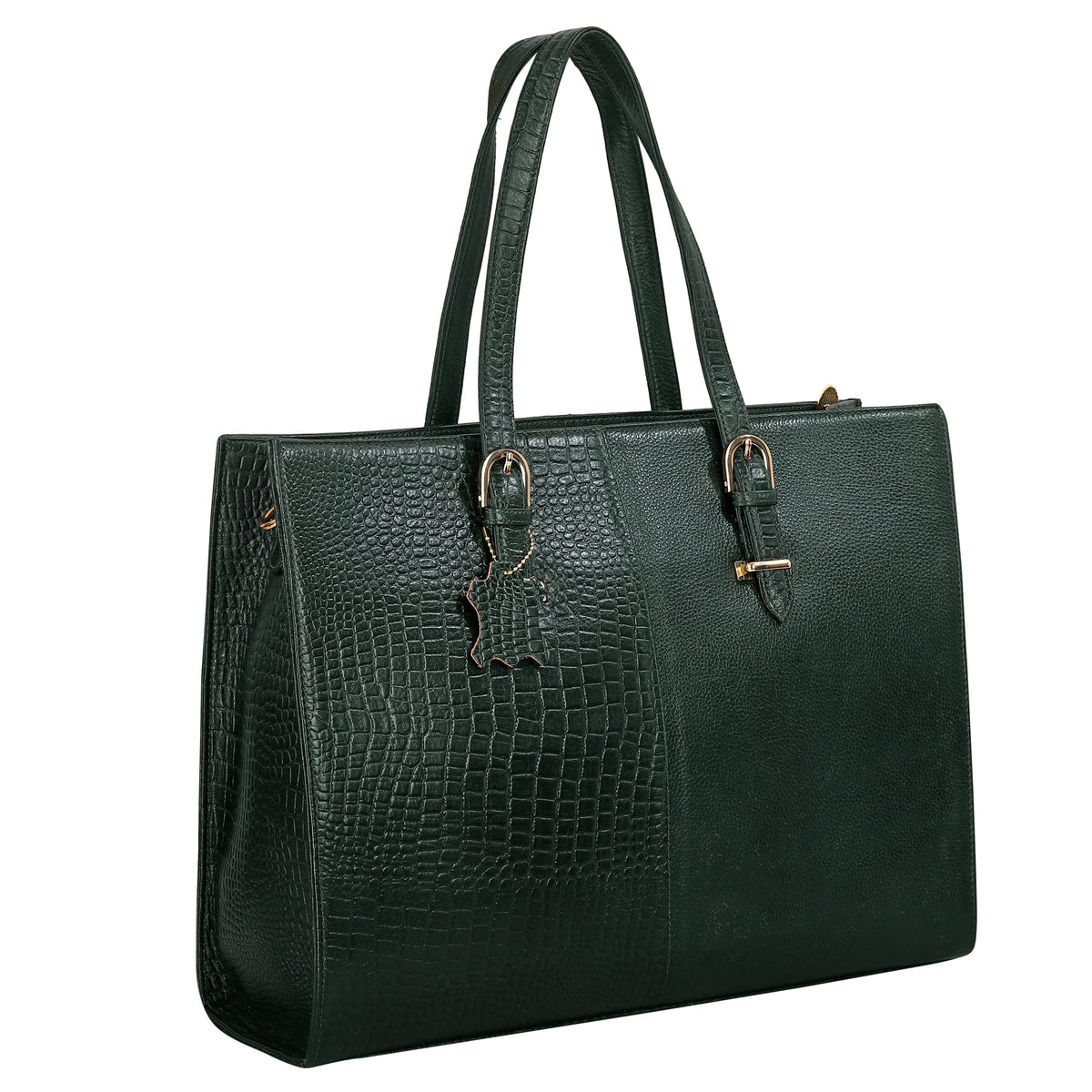 RICHSIGN LEATHER ACCESSORIES Full-Grain Natural Cro Leather Ladies Handbags & Sling Shoulder Tote Bags For Women Laptop Big Size Branded Stylish..Size- L-16 X H-12.5 x W- 5.5 Inches (GREEN DARK)