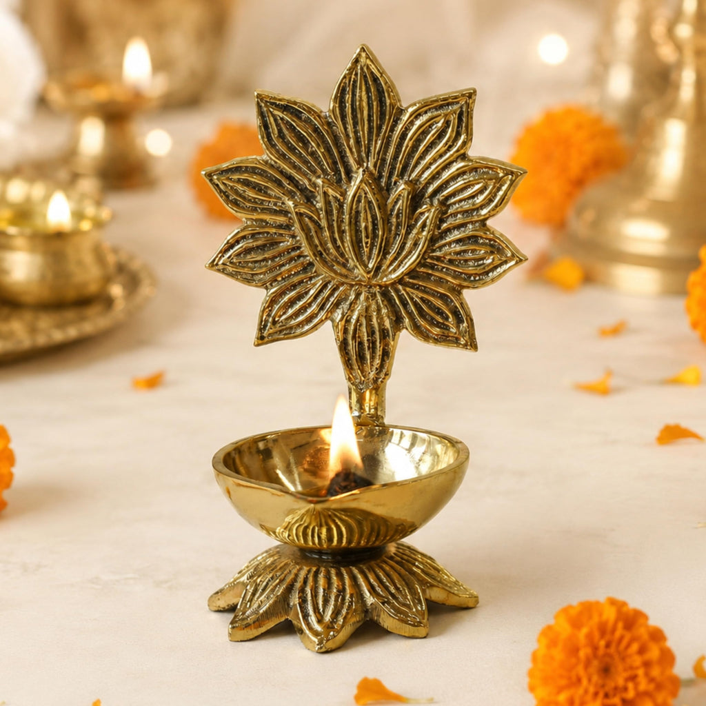 Behoma 100% Pure Brass Lotus Diya for Puja | Kamal Deepak Diya