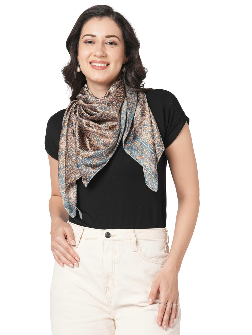 Sahil Fashion Women Luxury Square Scarf – Soft Silk Satin | Stylish Printed | Multi-Way Drape | 100x100 cm