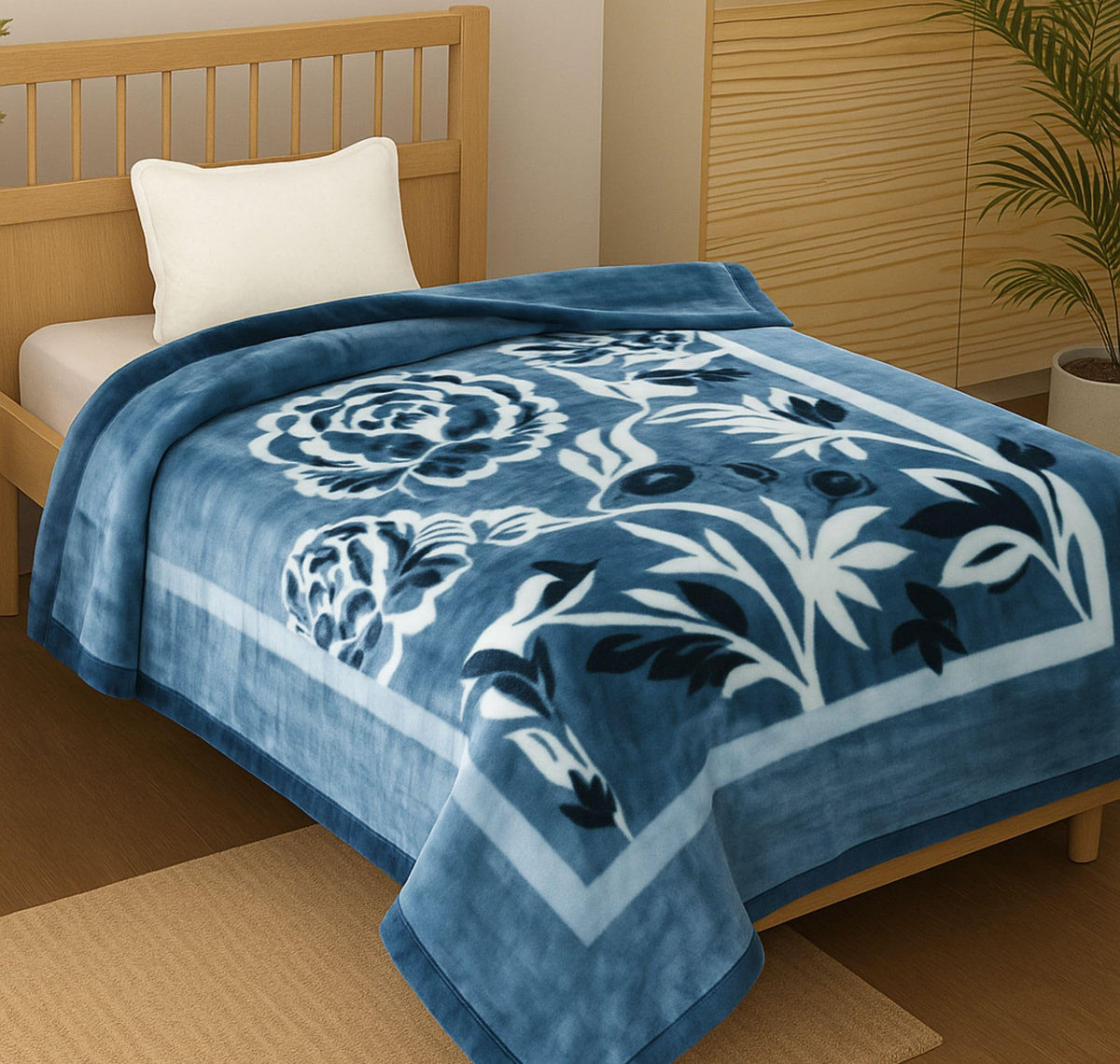 BSB HOME Supersoft Printed Mink Blanket for Heavy Winter – 600 GSM Ultra Soft Luxurious Embossed Double Bed Blanket, Warm & Fluffy Cozy for Extreme Cold Weather (Grey Blue, 150 x 230 Cm, 2500 Grams) Kafalo