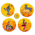 Artvibes Cows & Lord Shri Krishna Playing Flute Indian Art Wall And Door Hanging for Home | Spiritual Decor Items | Wall Poster | Artwork| Stylish Modern Decor Item | Gift Items (WH_5215N), Set of 2