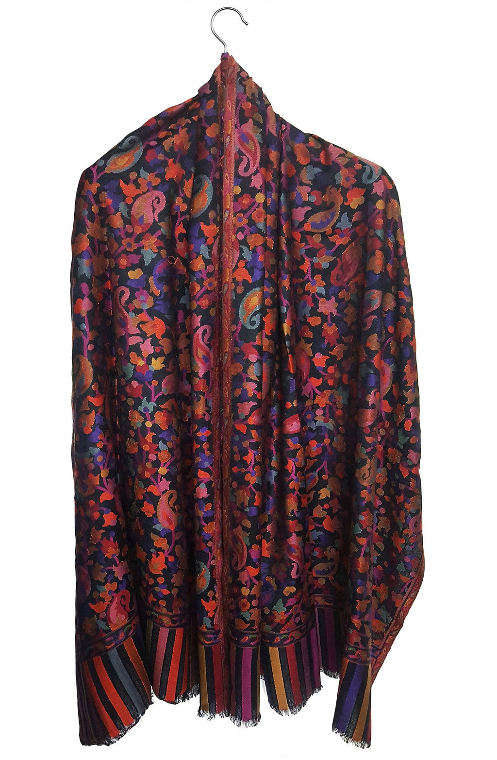 Mehrunnisa Ethnic Kani Silk Wool Shawl Wrap From Kashmir (Black)