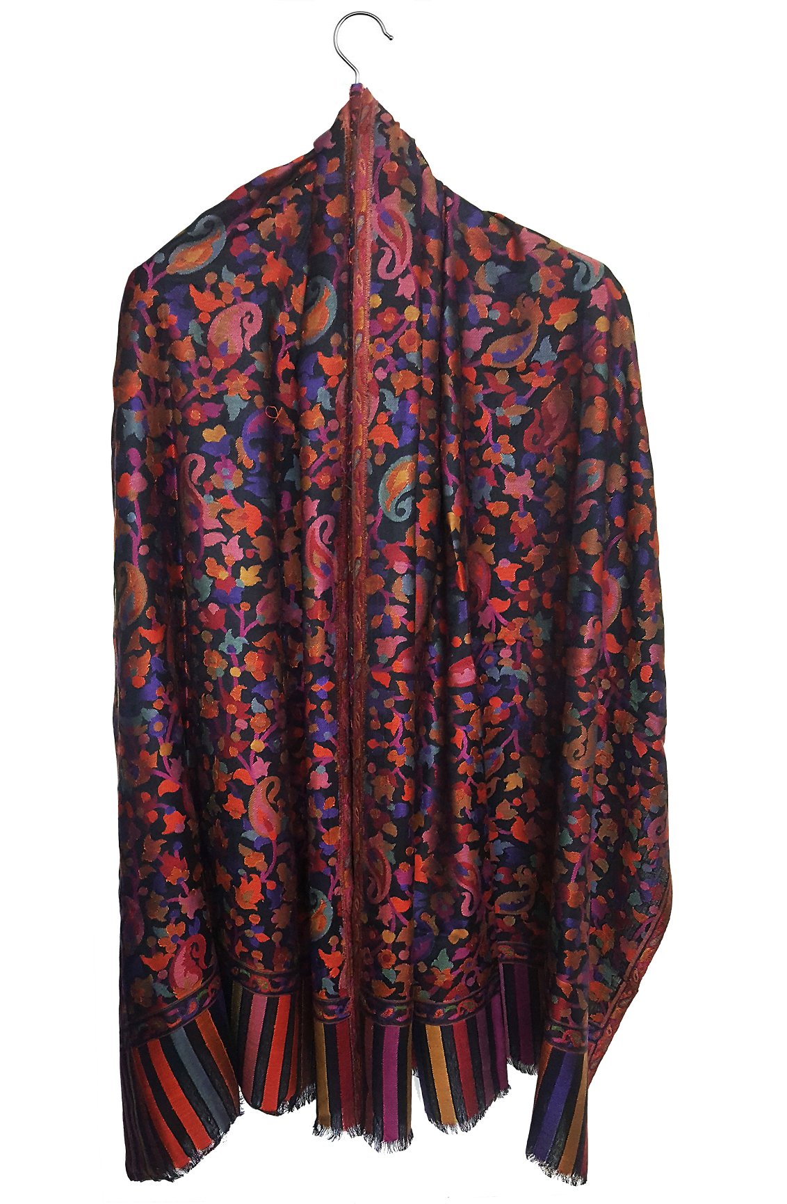 Mehrunnisa Ethnic Kani Silk Wool Shawl Wrap From Kashmir (Black)
