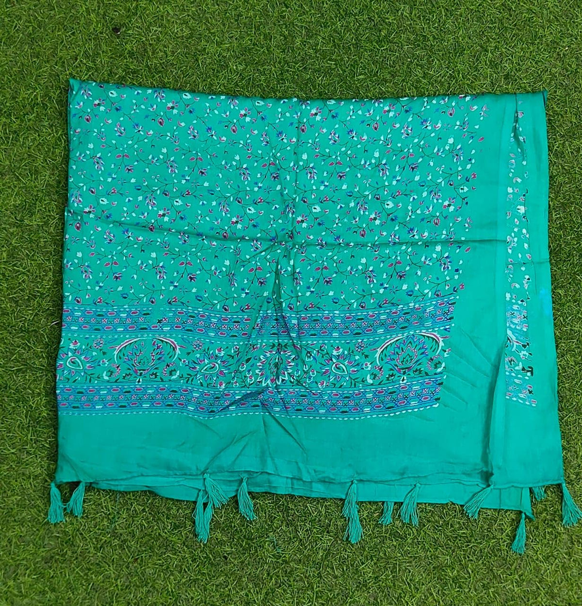 JAHAN TEXTILE Floral Printed Scarf for Women | Soft Lightweight Dupatta/Stole with Tassels | Elegant Ethnic & Casual Wear Wrap | Stylish Designer Shawl for All Seasons (Tealblue)