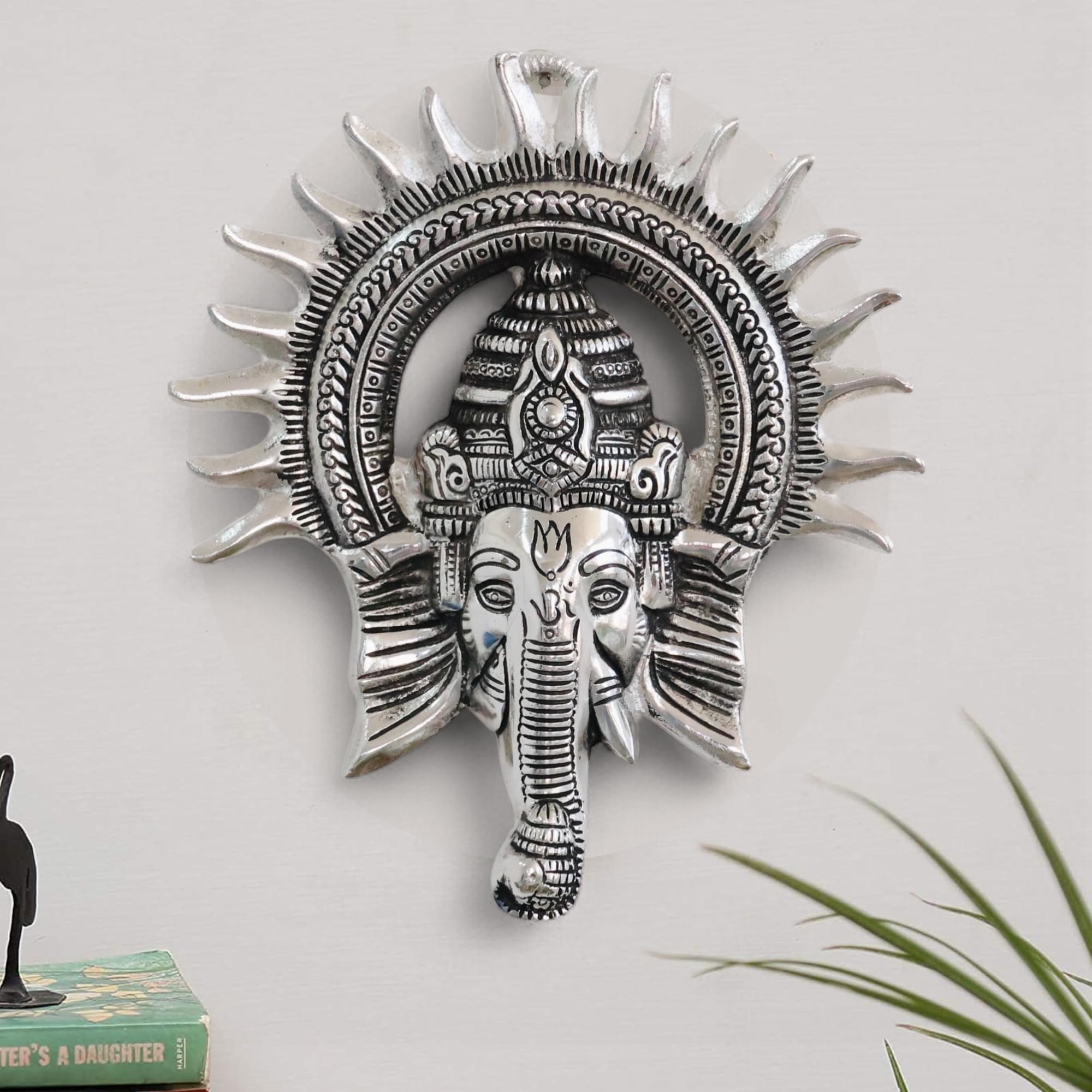 Metal Ganesha ji Statue,Ganpati Wall Hanging Sculpture Lord Ganesh Idol Lucky Feng Shui Wall Decor Your Home, Office,Religious Gift Article (Silver)