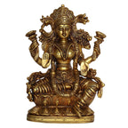 ARTVARKO Brass Dhan Laxmi Murti Lakshmi Idol Luxmi Goddess Lakshmi Sitting on Lotus Statue for Home Decor Puja Mandir Temple 9 Inch