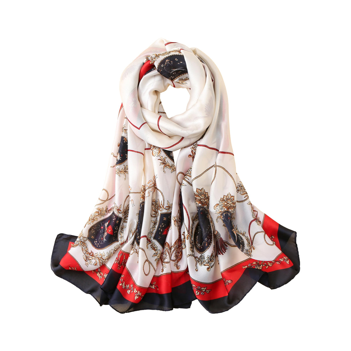 CrossKulture White Red & Black Satin Silk like Scarf for Women | Stylish, Soft, & Lightweight | Satin Feel Neck Scarf, Hair Scarf, Head Scarf for Women | Long Silken Stole