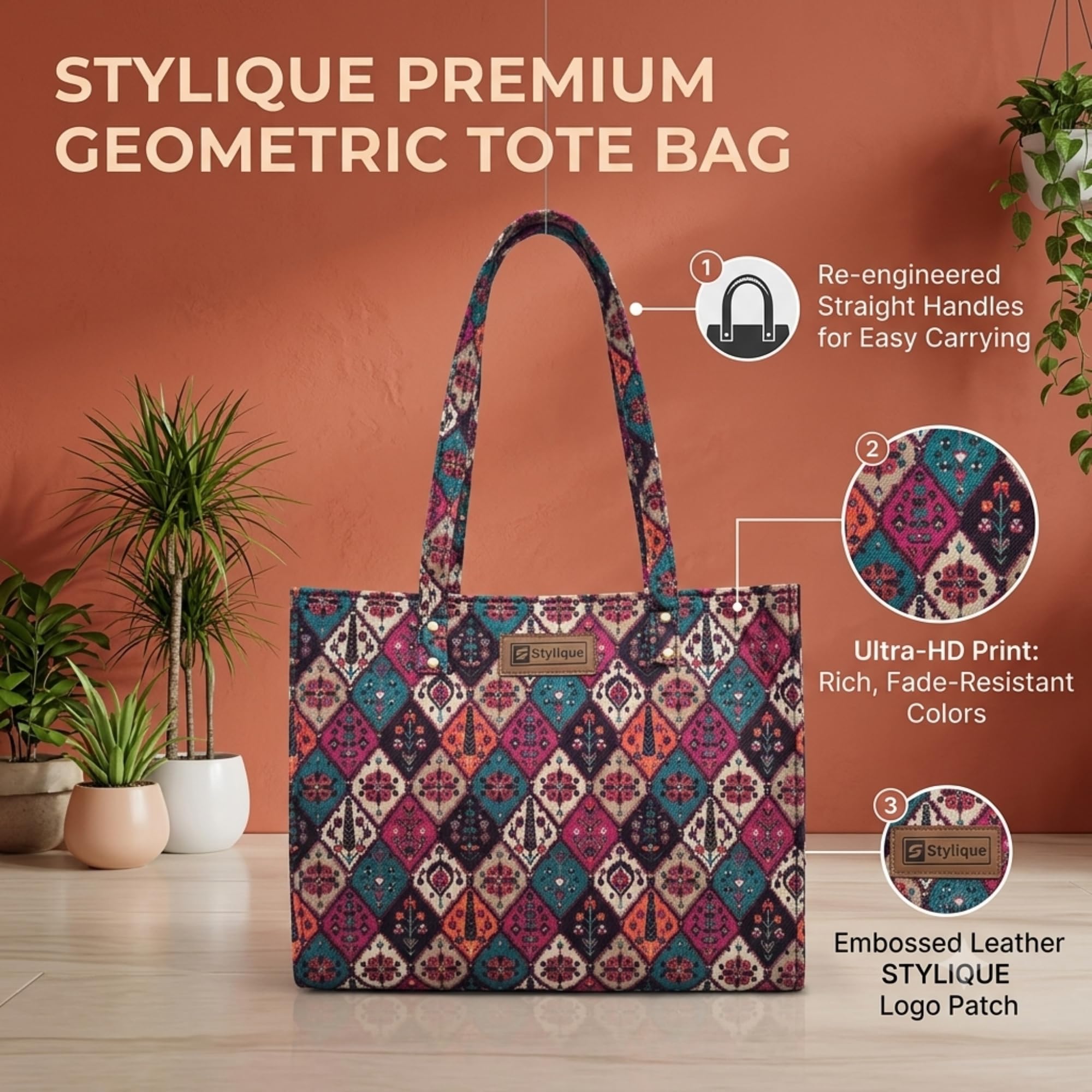 Stylique Premium Ecofriendly Jute Cotton Tote Bag | Large Women's Office Shoulder Handbag | Canvas Laptop Shopping Travel Purse with Zipper | Stylish Daily Utility Bag