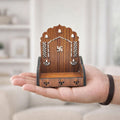 Mini Wooden Pooja Singhasan for Home Temple | Handheld Small Wooden Temple/Singhasan with Swastik Design | Compact Puja Stand for Idols Diya Incense