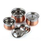 Expresso Steel Handi Set Copper Bottom Handi Set with Lid | Cookware Set of 3 Pieces Cooking Serving Bowl biryani Milk Hot Pot Pan Size - 600/1000/1500ml (Design 4)