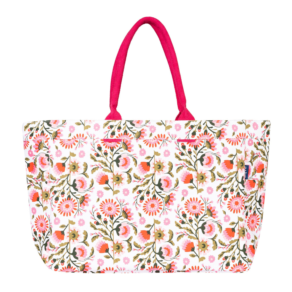 AQVA Stripe Printed Tote Bag for Women | Ladies Casual Handbag for Shopping, Travel with Top & inner Zip Pocket | Versatile Trendy Handbag for College Girls (Jannat white Pink)