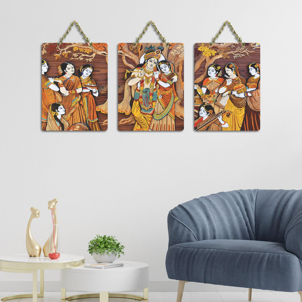 Artvibes Krishna Art Home Wall And Door Hanging for Home | Spiritual Decor Items | Religious Wall Art | Wall Poster | Artwork| Stylish Modern Decor Item | Gift Items (WH_96174N), Set of 3