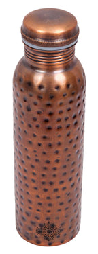 INDIAN ART VILLA Pure Copper Water Bottle with Antique Dark Hammered Design, Drinkware, Storage Purpose, Volume-900 ML