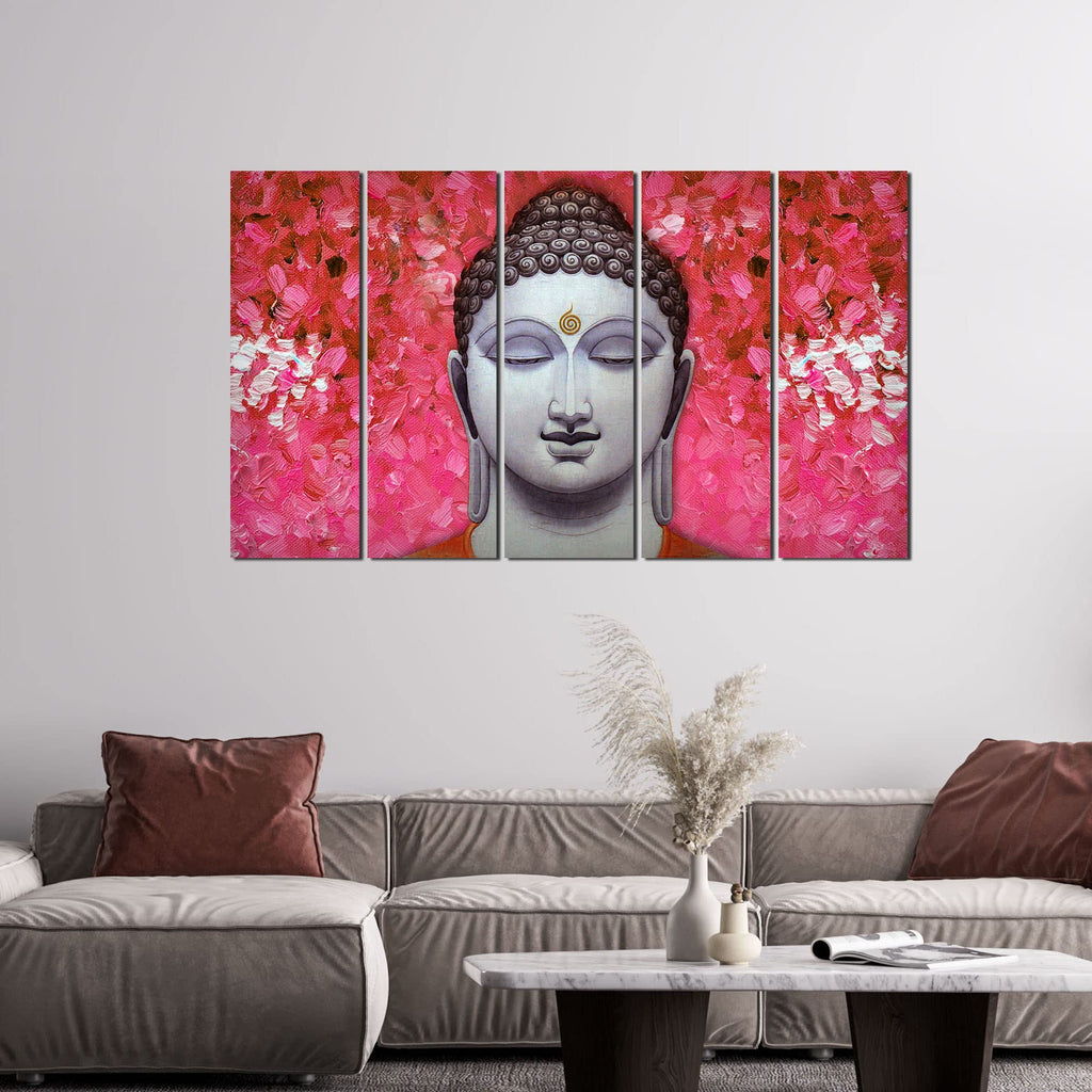 VIBECRAFTS Spiritual Gautam Buddha 5 Pieces Canvas Wall Painting For Home | Office | Living Room | Gift (PTVC5Pcs4_8529)