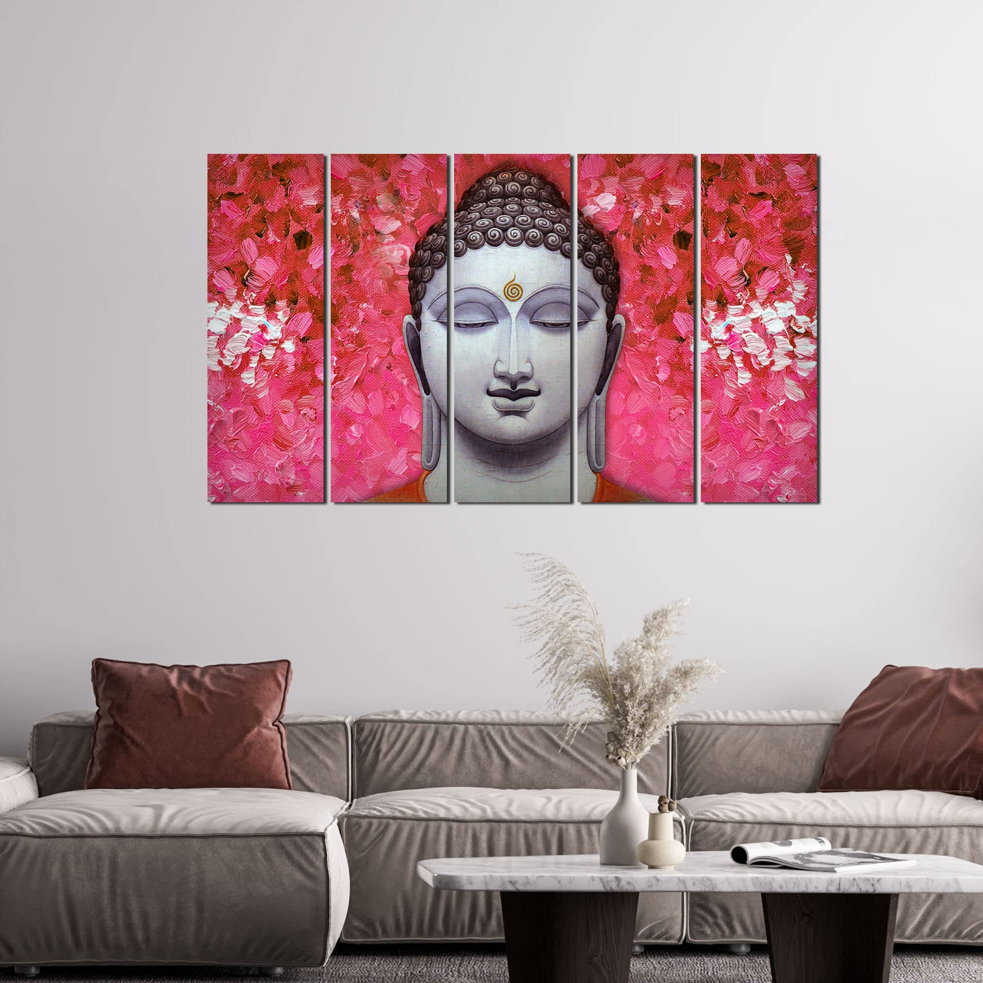 VIBECRAFTS Spiritual Gautam Buddha 5 Pieces Canvas Wall Painting For Home | Office | Living Room | Gift (PTVC5Pcs4_8529)