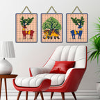 Artvibes Bond Between Nature & Animals Art Wooden Wall Hanger for Home Decor | Living Room | Office | Wall Art Painting For Hall | Graphic Artwork | Wall Art Print | Gift Items (WH_9683N), Set of 3