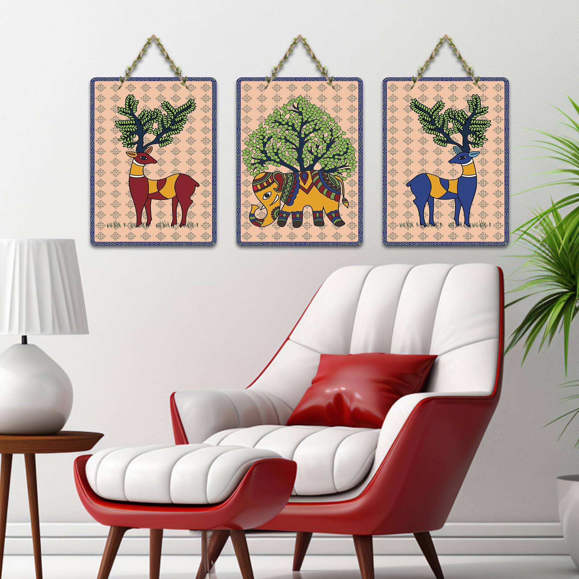 Artvibes Bond Between Nature & Animals Art Wooden Wall Hanger for Home Decor | Living Room | Office | Wall Art Painting For Hall | Graphic Artwork | Wall Art Print | Gift Items (WH_9683N), Set of 3