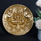 ARTVARKO Goddess Lakshmi Carved Brass Gajalakshmi Laxmi Devi with Elephant Idol Entrance Door Wall Decor for Home Office Gift 7.5 Inch.