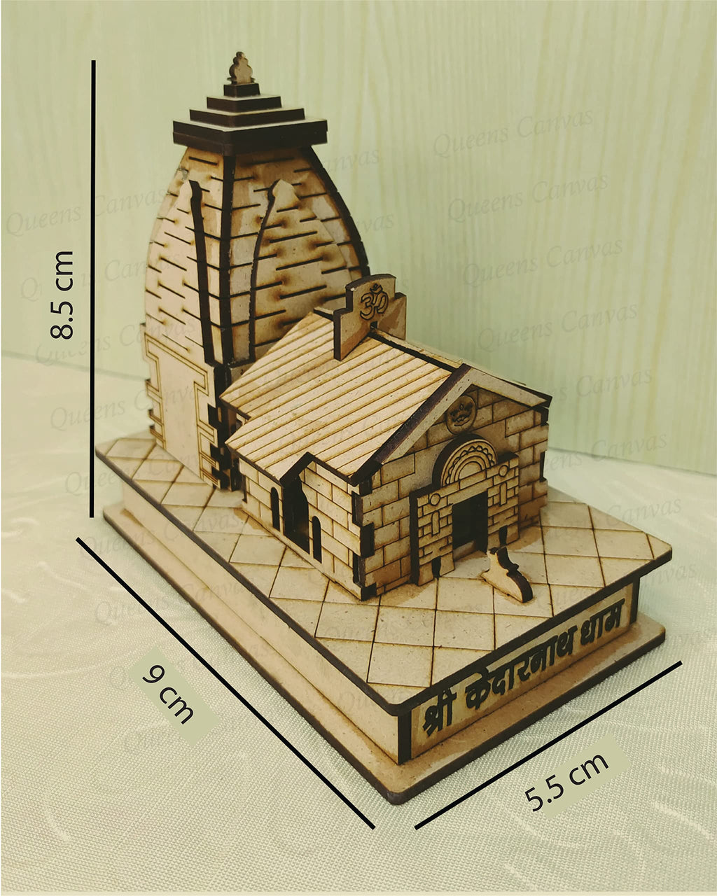 QUEENS CANVAS Kedarnath Temple Wooden Souvenir MDF Pine Wood 3D Model Miniature Replica Decorative Showpiece for Car Dashboard Home Decor Gift for Women Men (3.5 x 2 x 3.5 inch)