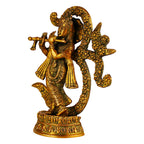 ARTVARKO Brass Lord Om Krishna Playing Flute Idol Murti Statue for Home Temple Decor Entrance Gallery Gift 8-inches