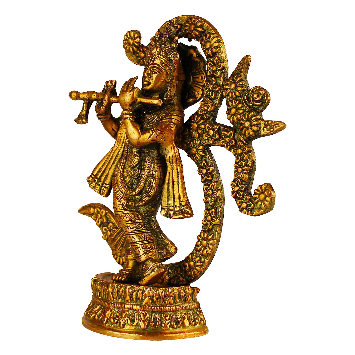 ARTVARKO Brass Lord Om Krishna Playing Flute Idol Murti Statue for Home Temple Decor Entrance Gallery Gift 8-inches