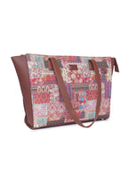 ZOUK Kutch Gamthi Abstract Printed Women Jute Vegan Leather Multicolor Office Tote Bag for Ladies With Laptop Compartment