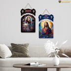 Artvibes Jesus Christ Designer Wooden Wall Hanging Decoration Items for Home Decor | Spiritual Decor Items | Religious Wall Art | Wall Poster | Modern Decor Items | Unique Gift (WH_9203N), Set of 2