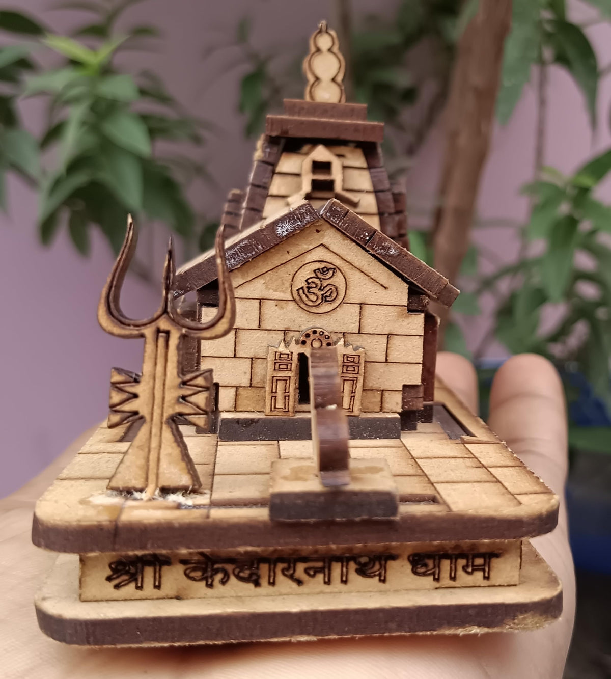ANI DIVINE Kedarnath Temple 3D Miniature Kedarnath Mandir Shree Kedarnath Dham, Lord ShivJi Car Deshboard,Home, Office, Decorative Wooden Showpiece - Brown, White (Small -8 Cm)