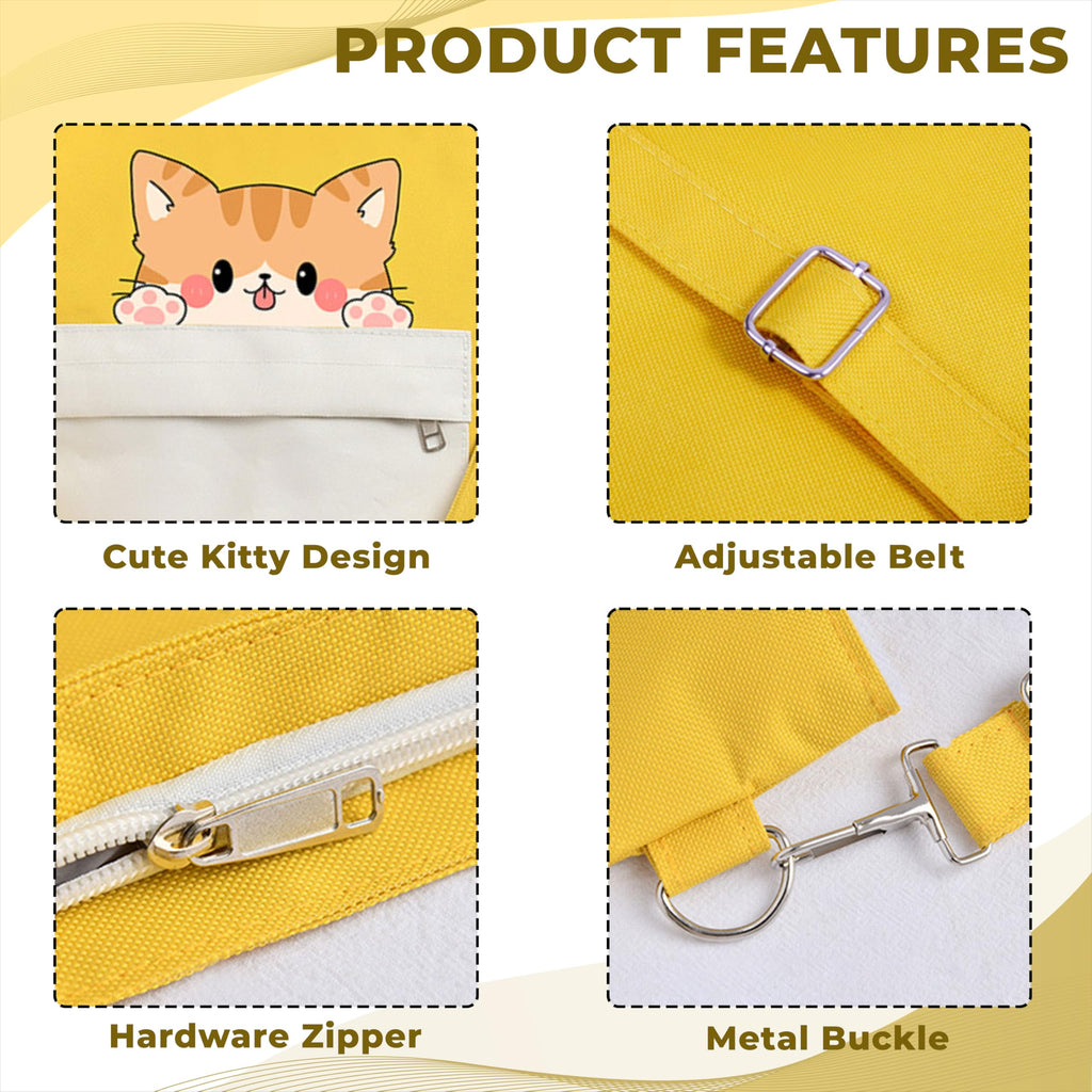 Kraptick Tote Bags – Stylish Shoulder Tote Bag for Everyday Use For Women Compact Reusable Perfect as a Grocery Tote Bag, Shopping Bags for Grocery (Lazy Cat Yellow)