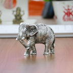 KridayKraft Metal Decorative Silver Toned African Elephants Animal Figurine, Antique Finish, Home Decor