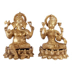 ARTVARKO Big Brass Ganesha Laxmi Ganesh Lakshmi Idol Sitting on Lotus Statue for Home Office Success Entrance Décor Diwali Pooja Good Luck Gift (LxBxH 7x6x9 Inches.)