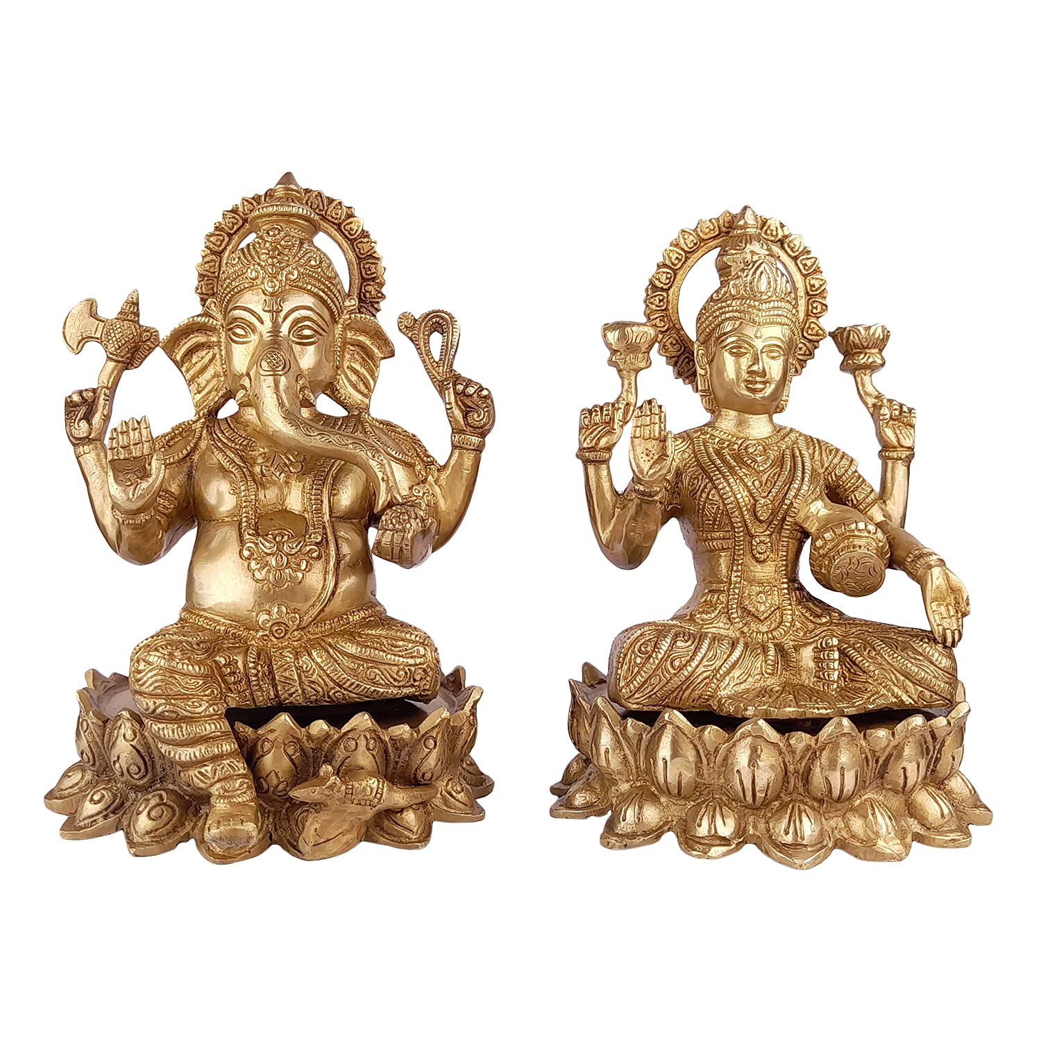 ARTVARKO Big Brass Ganesha Laxmi Ganesh Lakshmi Idol Sitting on Lotus Statue for Home Office Success Entrance Décor Diwali Pooja Good Luck Gift (LxBxH 7x6x9 Inches.)